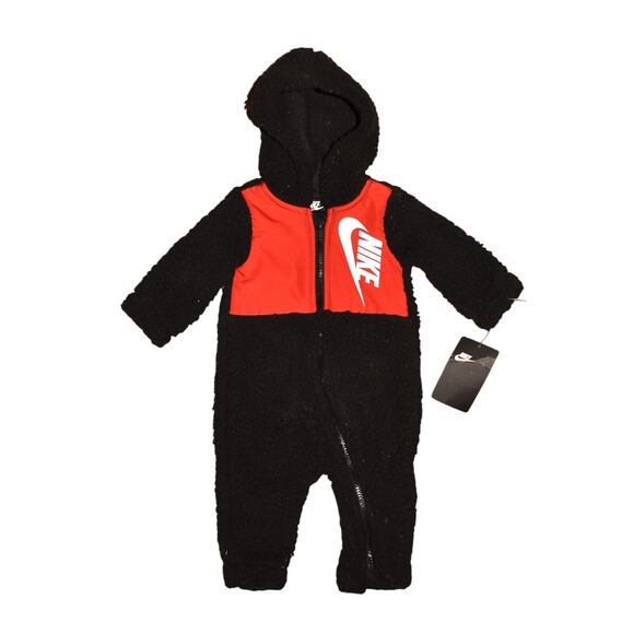 NIKE NEW $40 Black Red Sherpa Hooded Coverall Zip Front Boy's 6M
